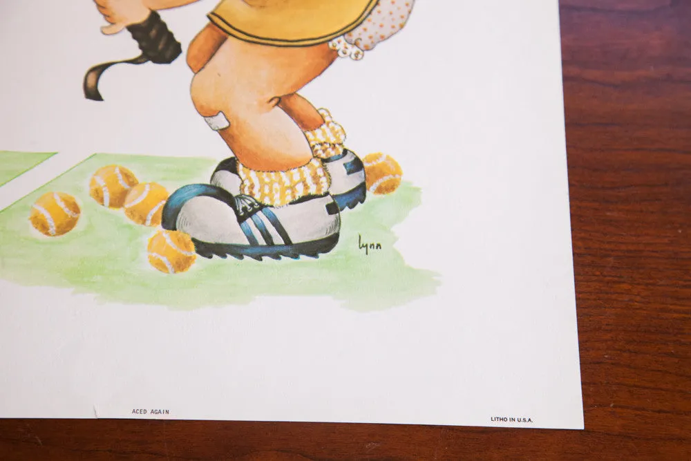 Vintage 70s Tennis Girl Kid Art
