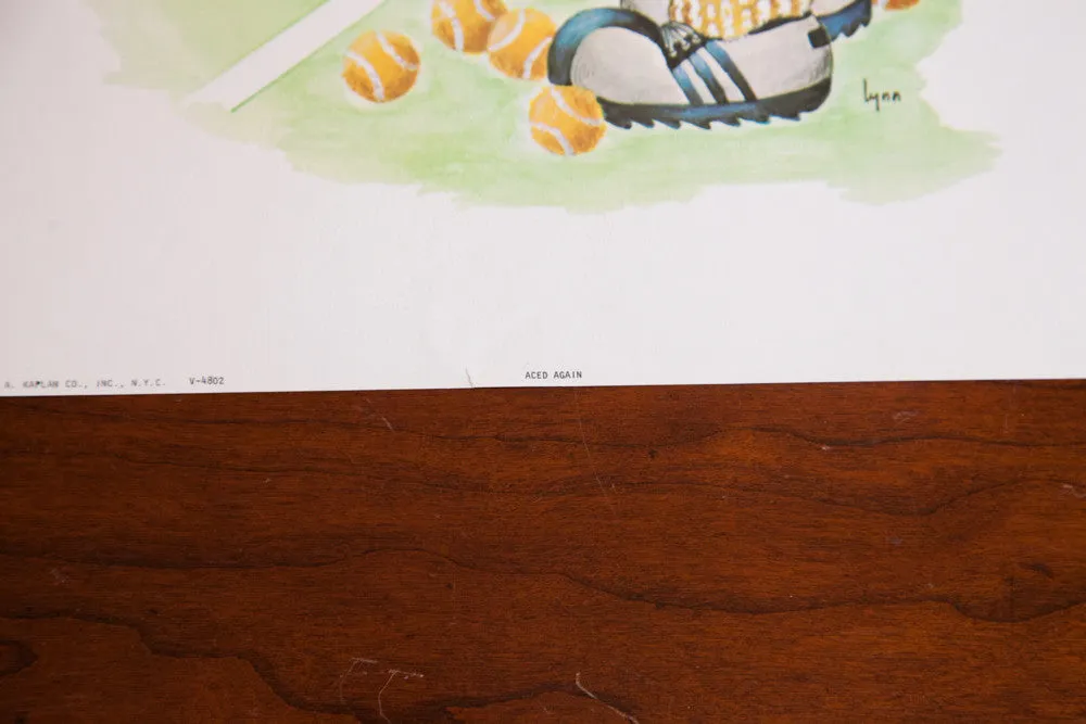 Vintage 70s Tennis Girl Kid Art