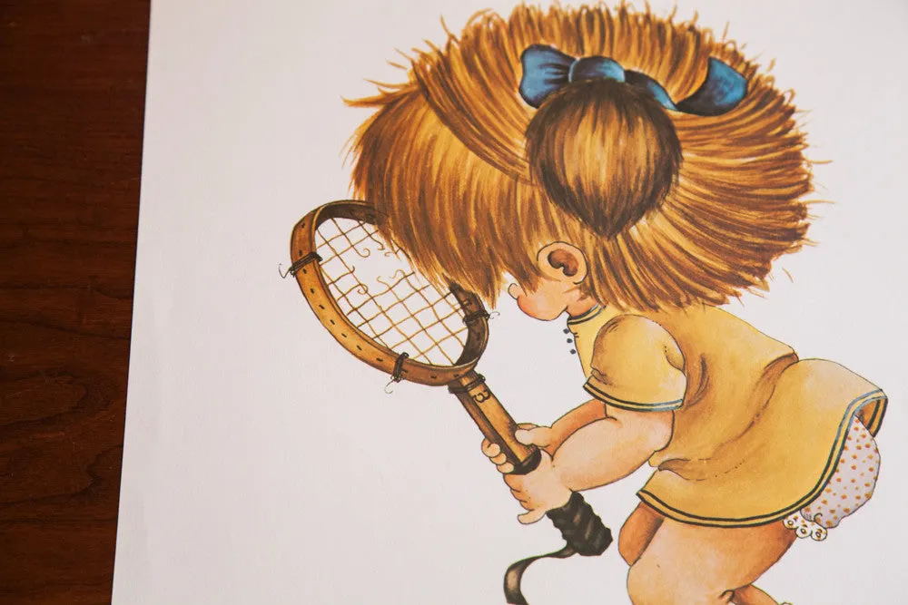 Vintage 70s Tennis Girl Kid Art
