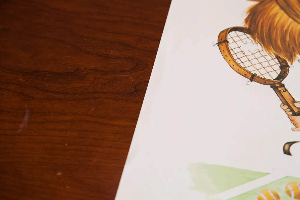 Vintage 70s Tennis Girl Kid Art