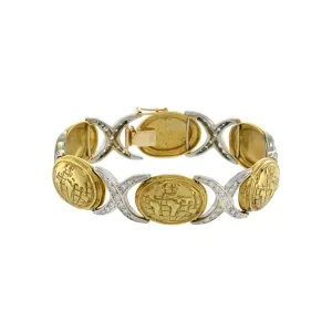 Vintage Retro Era 18KT Yellow Gold Globe And Diamond Bracelet