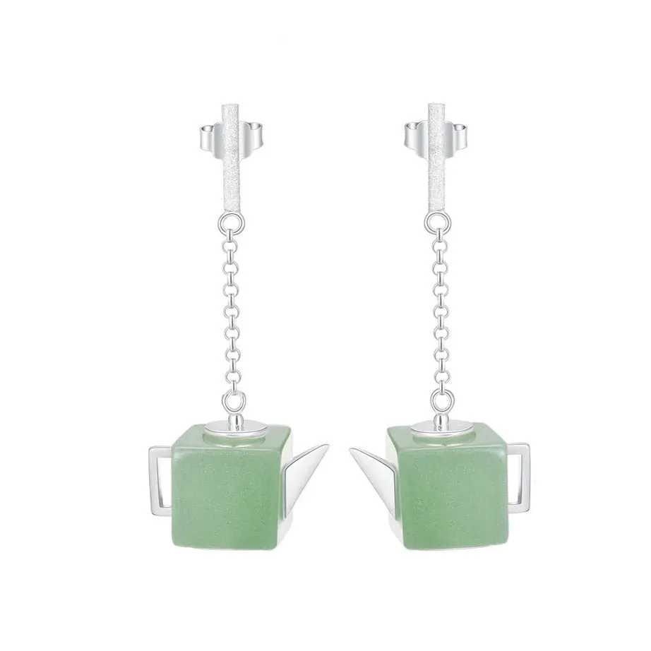 Vintage Square Teapot Dangle Earrings