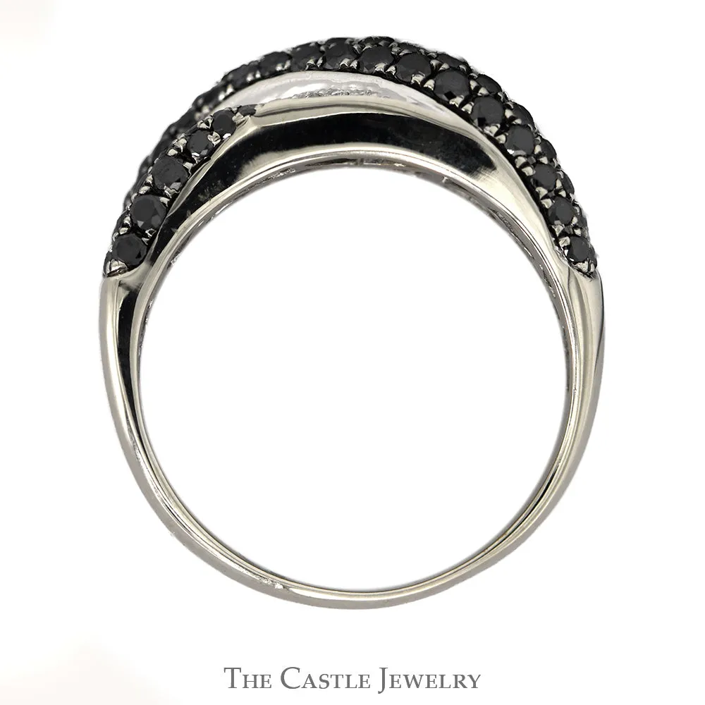 Wavy Black & White 2cttw Diamond Cluster Band in 14k White Gold