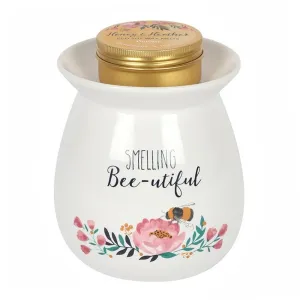 Wax Melt Burner with Honey & Heather Fragrance Gift Set - Smelling Bee-utiful Design - Large 11 cms High
