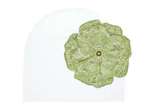 White Cotton Hat with Sequins Gold Rose
