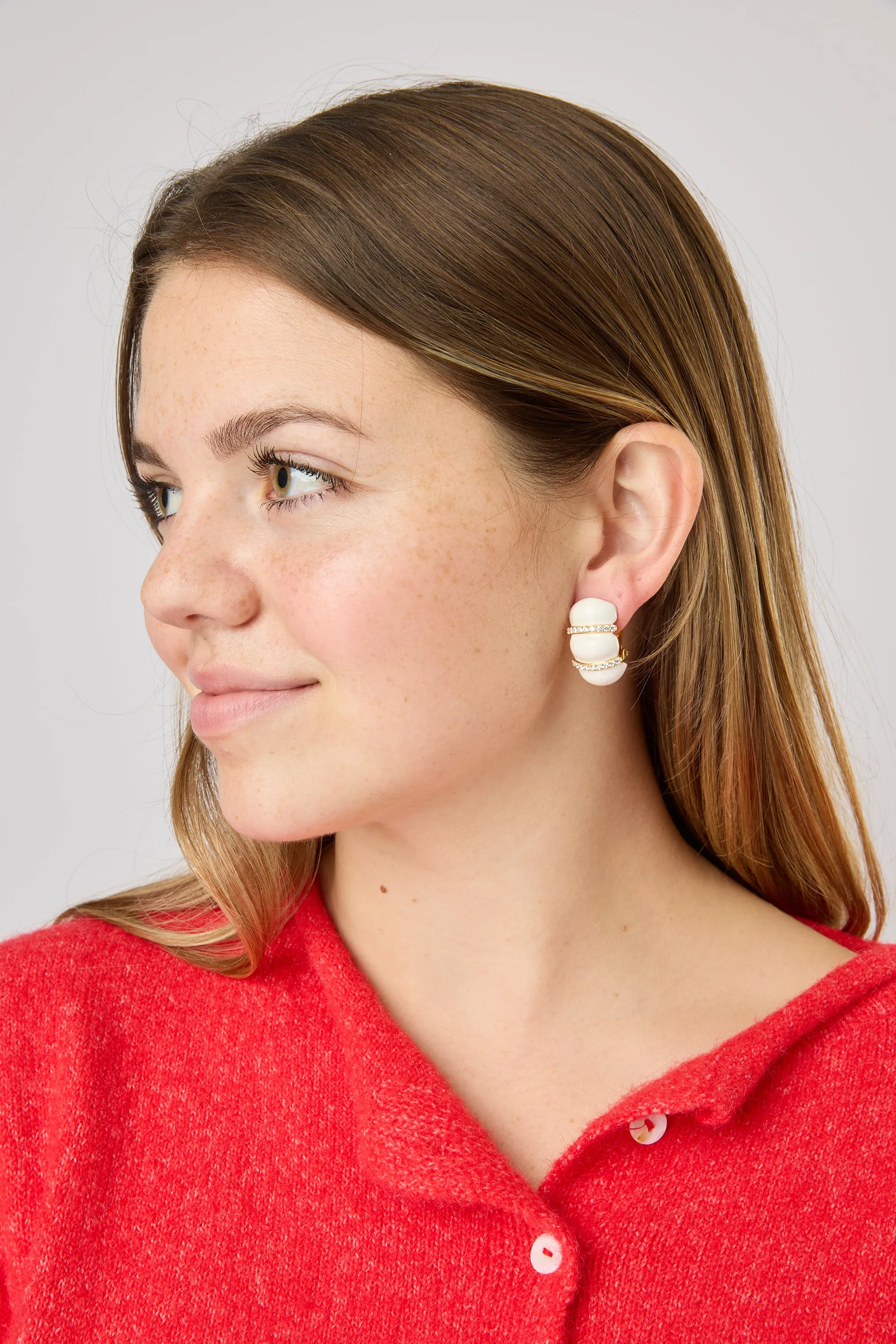White Enamel Shrimp Clip-On Earrings