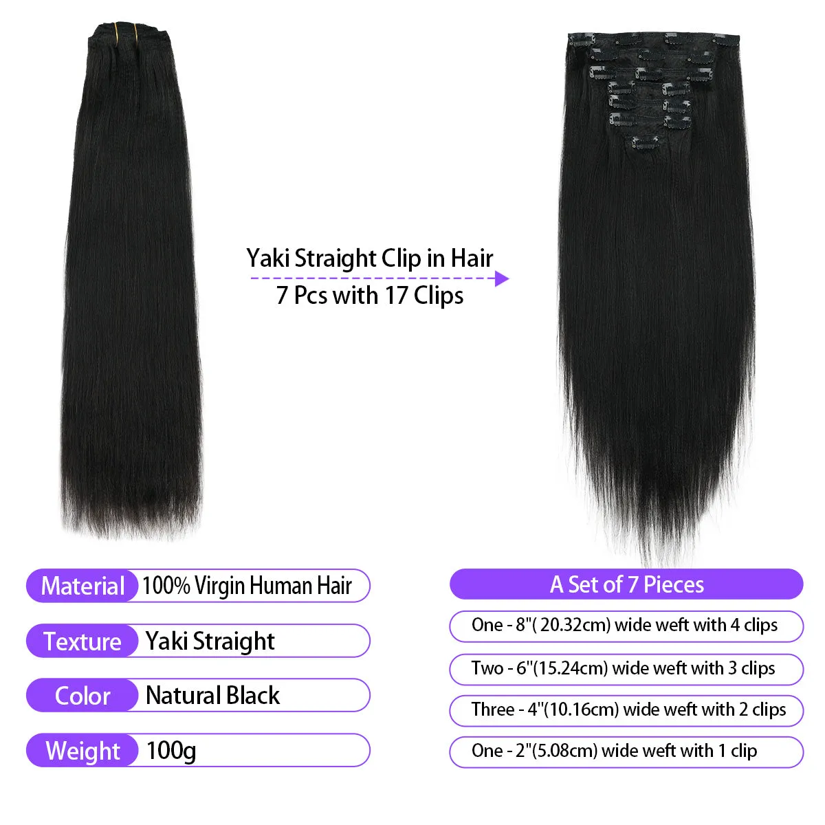 Yaki Straight Clip-In Extensions Virgin Human Hair