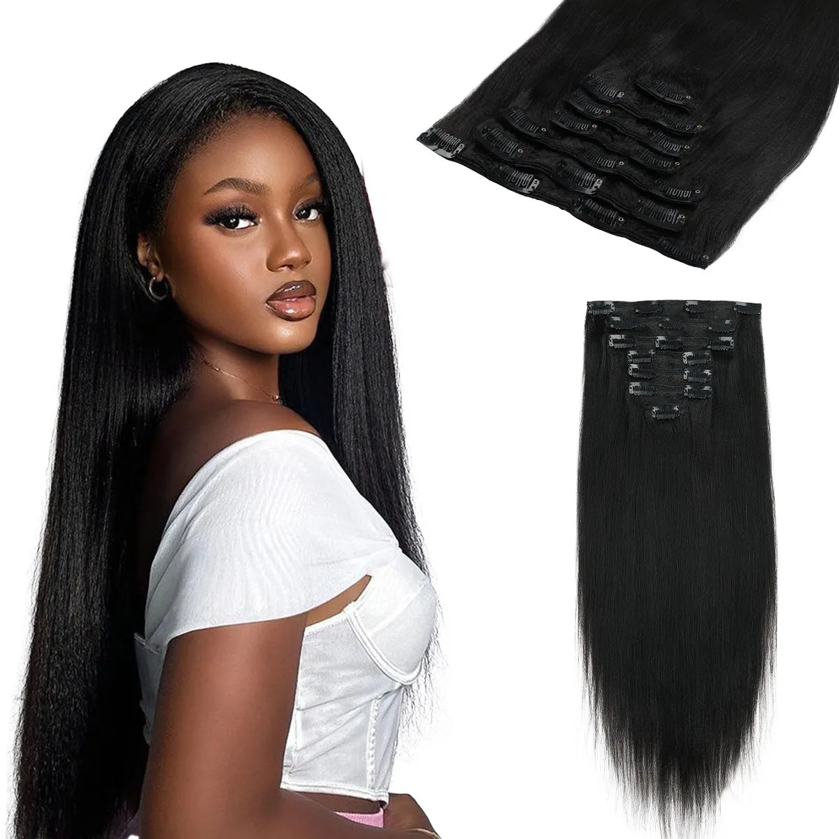 Yaki Straight Clip-In Extensions Virgin Human Hair