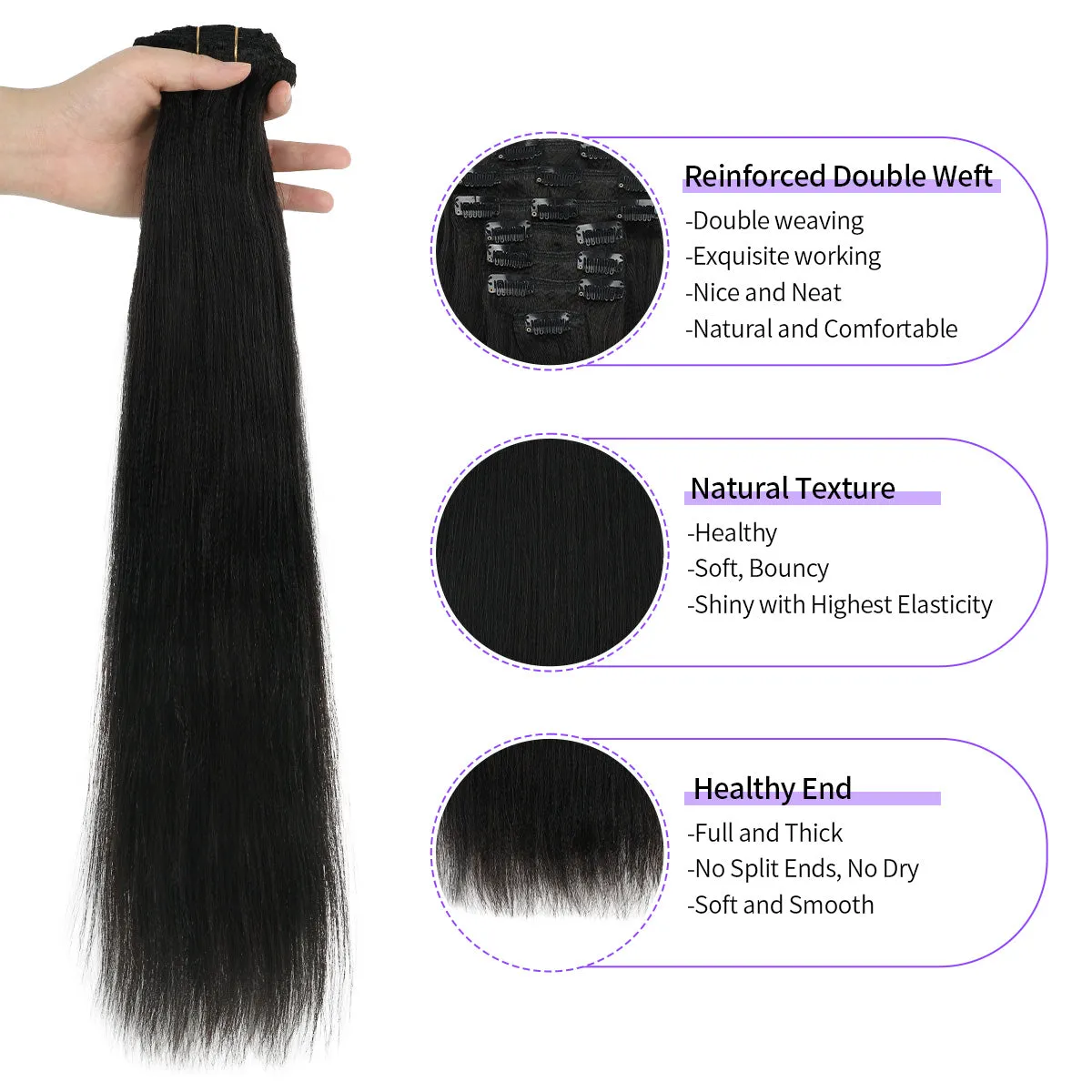 Yaki Straight Clip-In Extensions Virgin Human Hair
