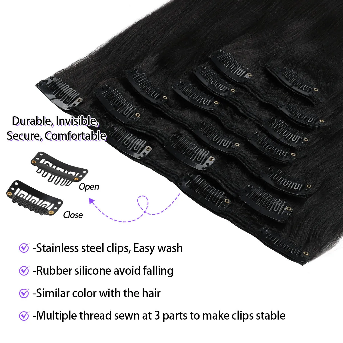 Yaki Straight Clip-In Extensions Virgin Human Hair