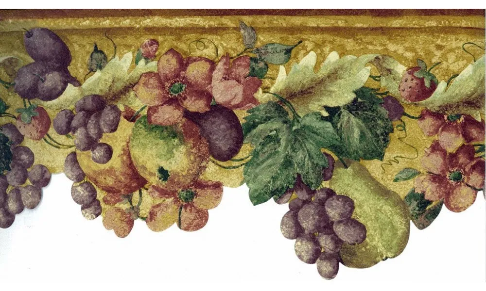Yellow Background Tropical Fruits KF76647 Wallpaper Border