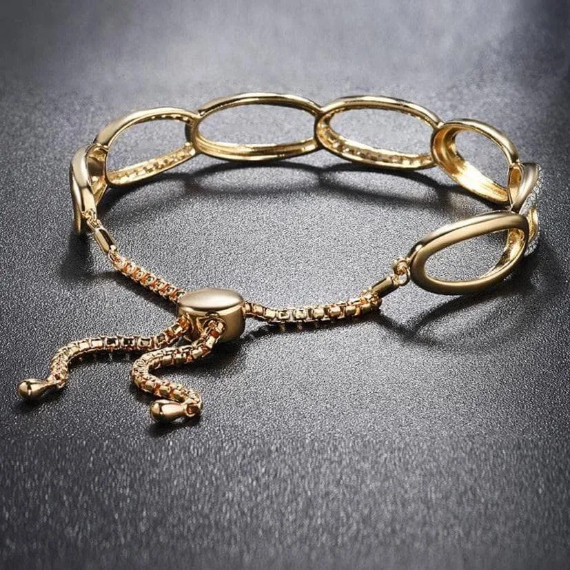 Yellow Gold Adjustable Bolo Bracelet with Diamond