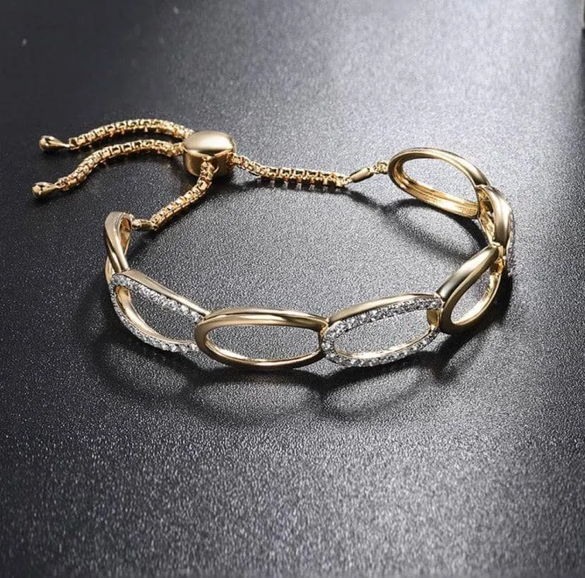 Yellow Gold Adjustable Bolo Bracelet with Diamond