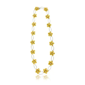 Yellow Gold Flower & Oval Necklace with Diamond Accents