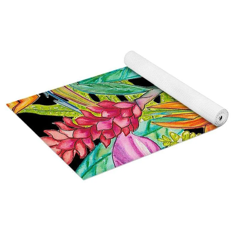 Yoga Mat: Tropical Flowers, Ginger, Bird of Paradise: Bird Party