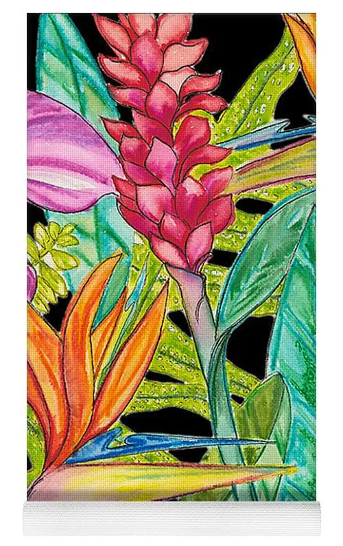 Yoga Mat: Tropical Flowers, Ginger, Bird of Paradise: Bird Party